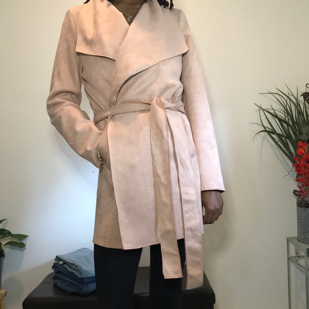 Blush pink faux suede jacket